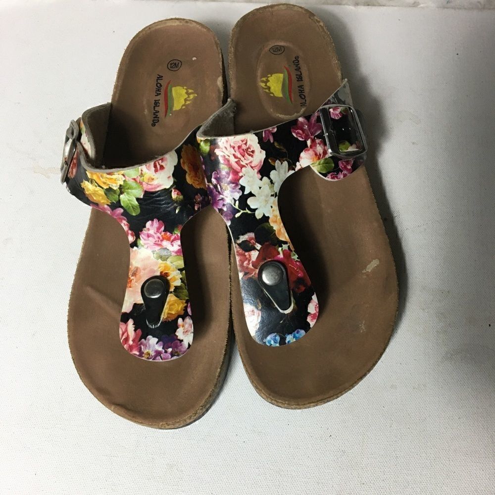 Aloha Island slip on flower prints sandals size 12